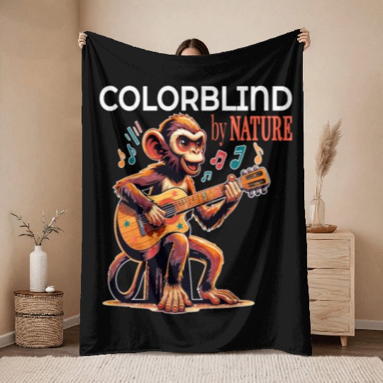 Colorblind by Nature, Melodic Monkey Strums Throw Blankets