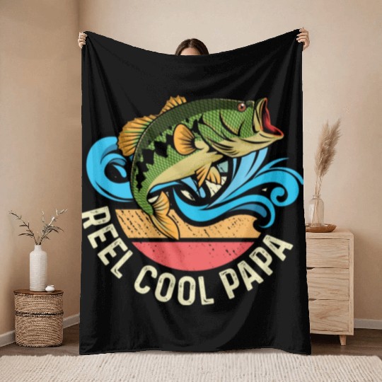 Reel Cool Papa Fishing Captain Gift Throw Blankets