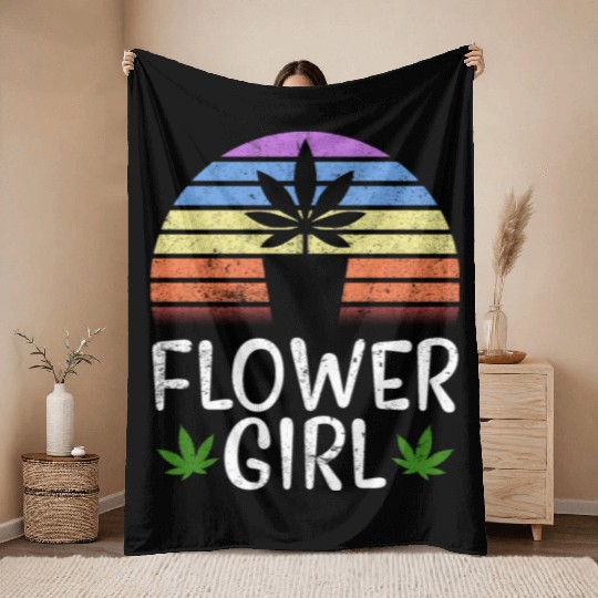 Flower Girl Weed Throw Blankets