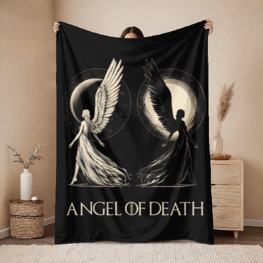 Angel of Death - Sun And Moon Mystical Artwork Throw Blankets