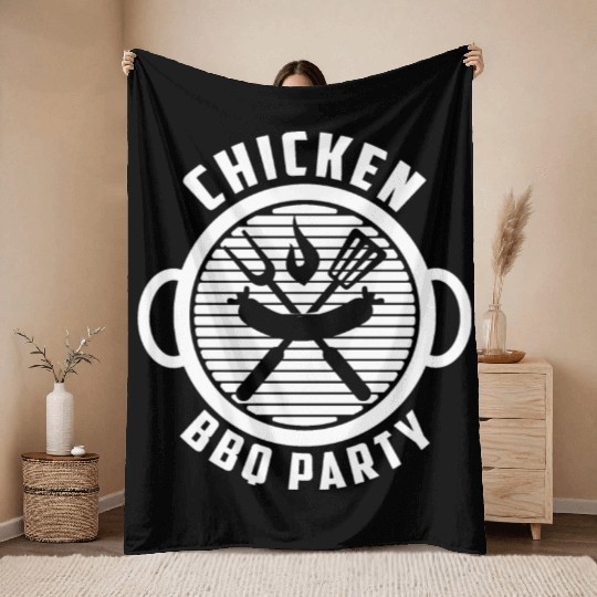 Chicken BBQ Party - BBQ Barbeque Throw Blankets
