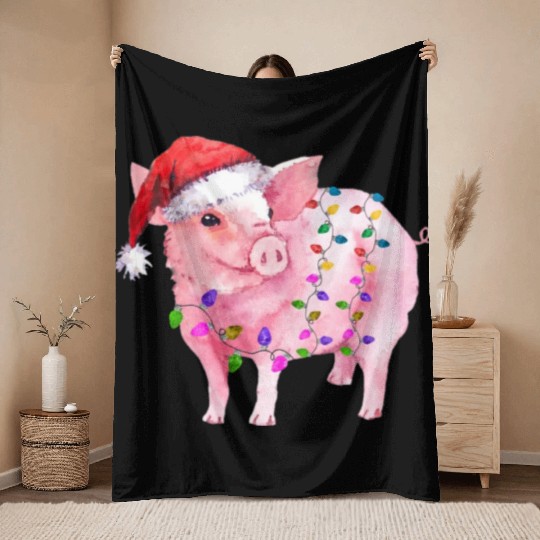 Pig Christmas Light Throw Blankets