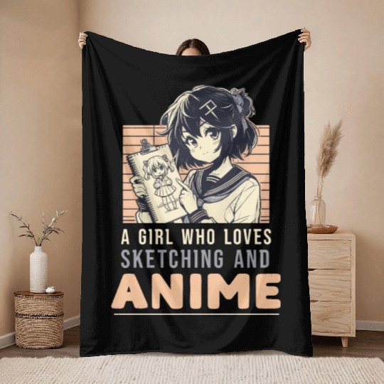 A Girl Who Loves Sketching And Anime Japan Manga Throw Blankets