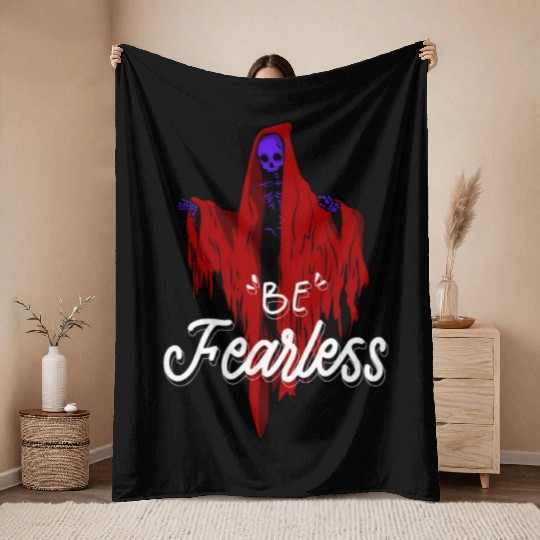 Skull Skeleton Horror Be Fearless Logo Throw Blankets