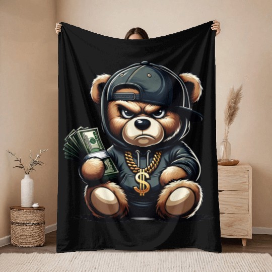 streetwise teddy bear with money Throw Blankets