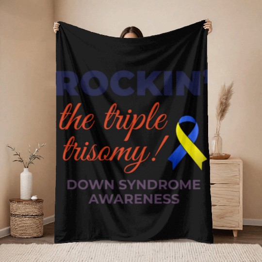 Down Syndrome Awareness Triple Trisomy Rock Throw Blankets