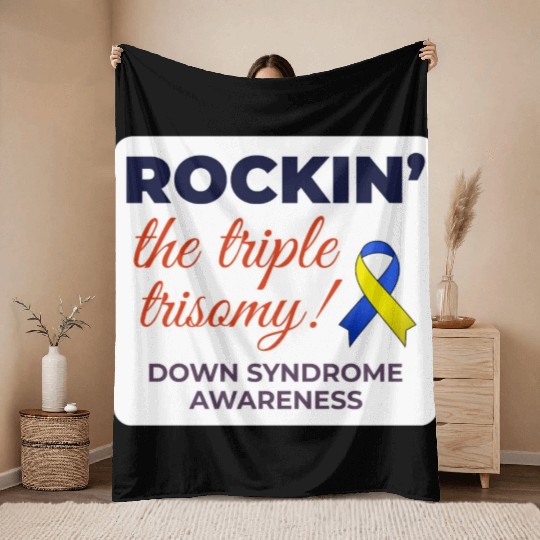 Down Syndrome Awareness Triple Trisomy Rock Throw Blankets