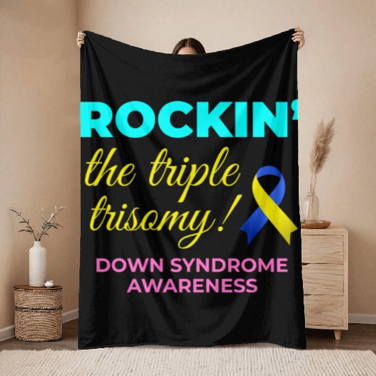 Down Syndrome Awareness Triple Trisomy Rock Throw Blankets