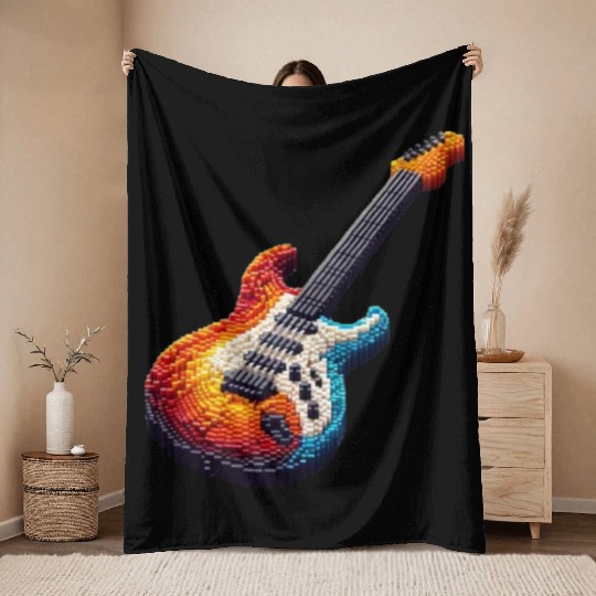 Pixel Guitar Throw Blankets