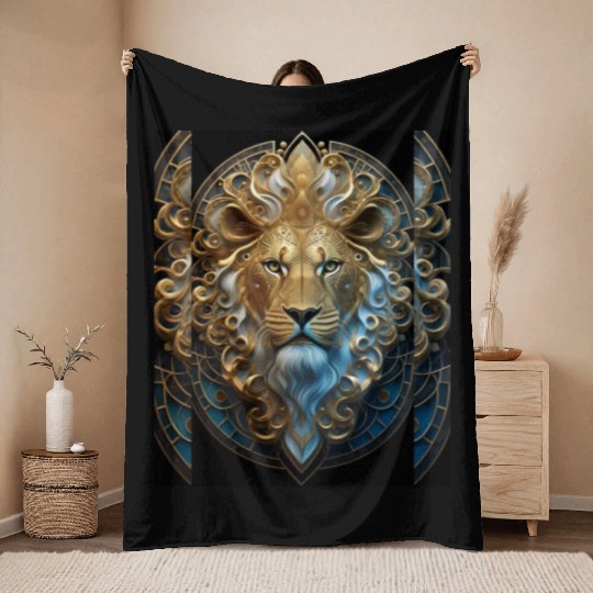 1920s Art Deco lion, gold Throw Blankets