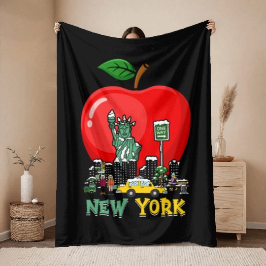 Big Apple Landmark 4th of July Tourist Traveler Throw Blankets