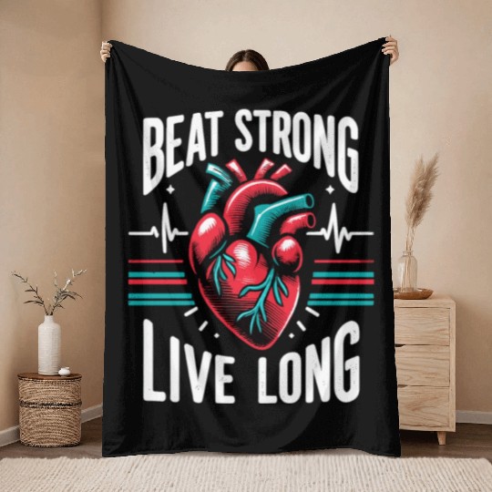 Healthy Heart Beat February Cardiac Awareness Throw Blankets