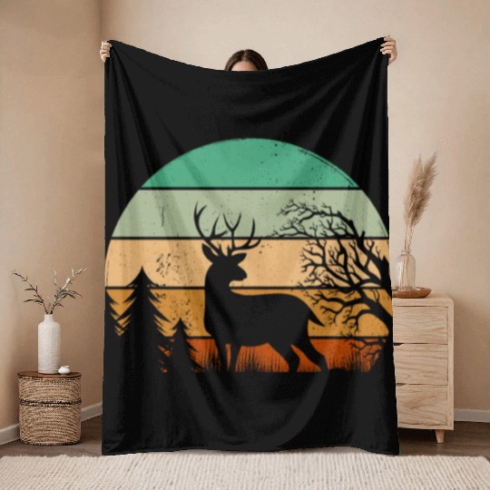 Serene Deer Twilight Forest Silhouette Throw Blankets