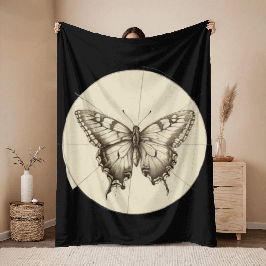 Butterfly pencil sketch Throw Blankets
