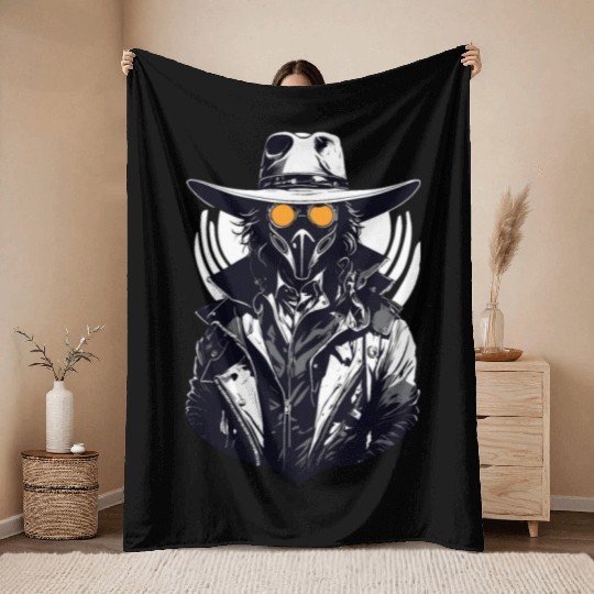 Cyberpunk Cowboy - A Weird Wild West Fusion Throw Blankets