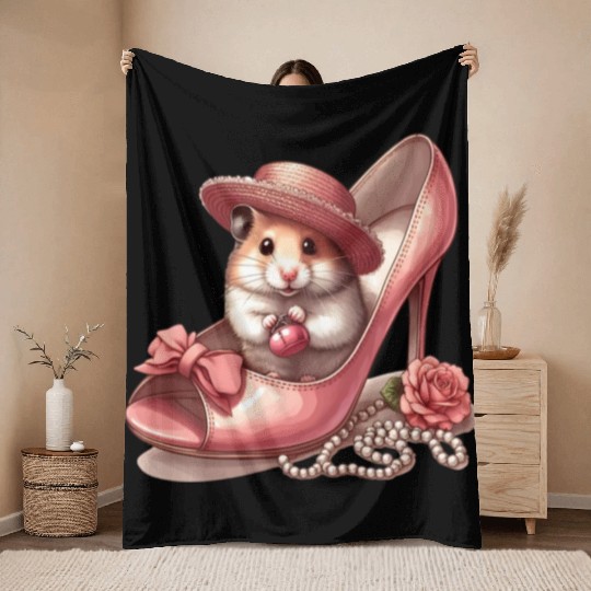 Hamster in High Heels Throw Blankets