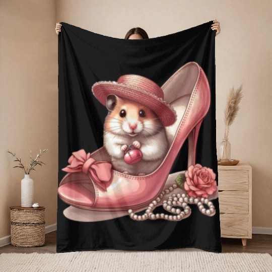Hamster in High Heels Throw Blankets