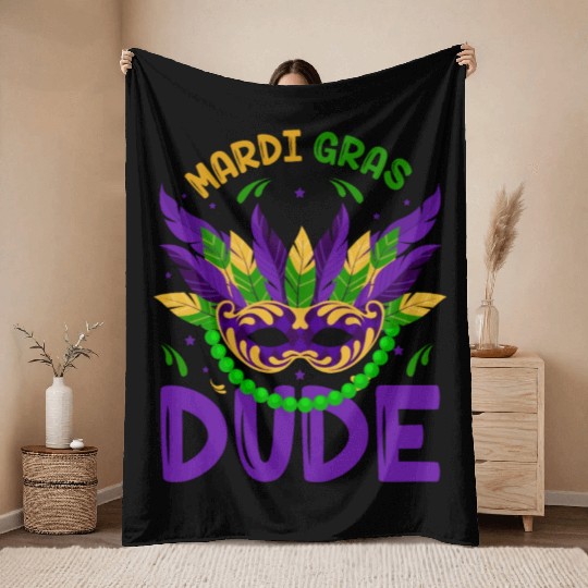 Happy Mardi Gras Carnival Party Mask Tuesday Throw Blankets