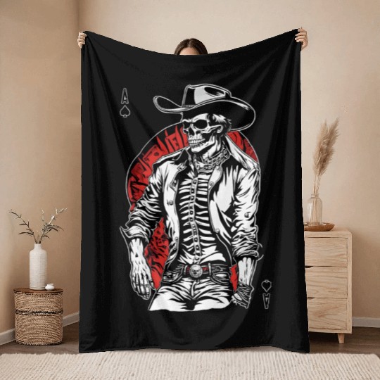 Weird Wild West: Aces High Skeleton Cowboy Throw Blankets