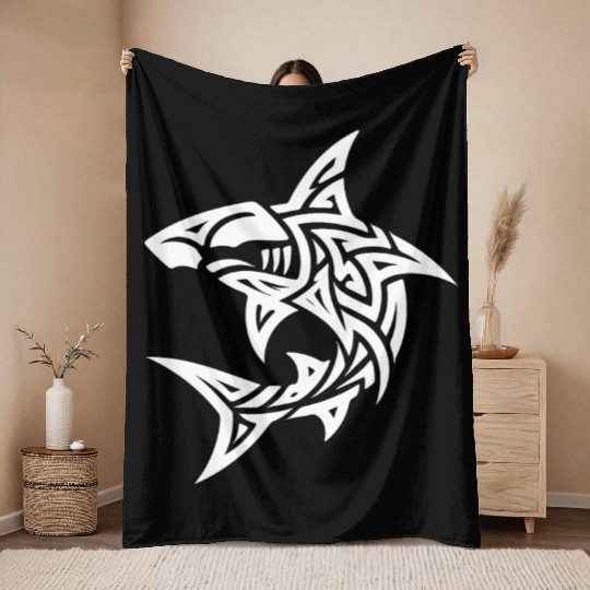 Tribal Hammerhead Shark Style Diver Fan Tattoo Throw Blankets