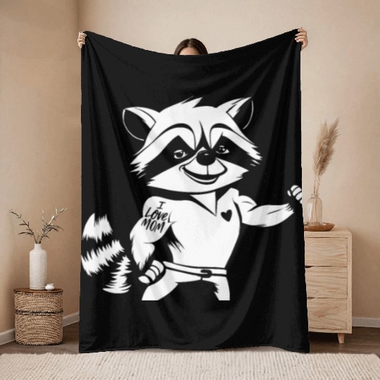 Racoon Biceps Tattoo I Love Mom Throw Blankets