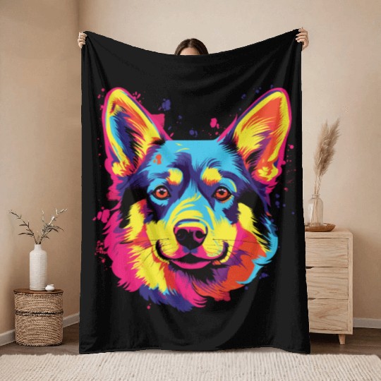 Watercolor Colorful Swedish Vallhund Throw Blankets