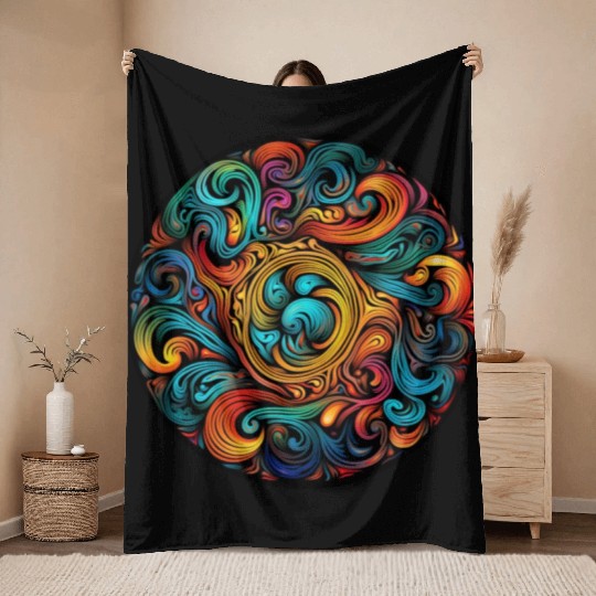 Abstract Spectrum Spiral Throw Blankets