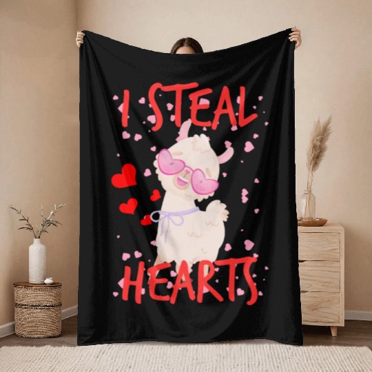Cute Llama alpaca valentine day for couples Throw Blankets
