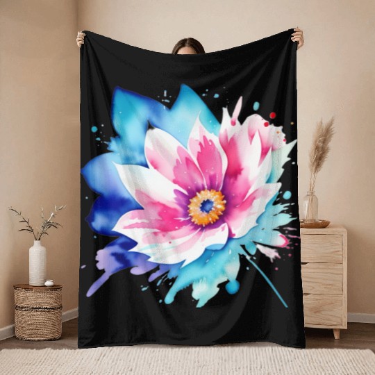 Color Splash: pink flower Throw Blankets