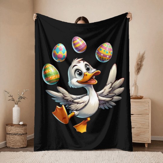 Easter Duck Juggling Eggs, Artistic Drake Throw Blankets
