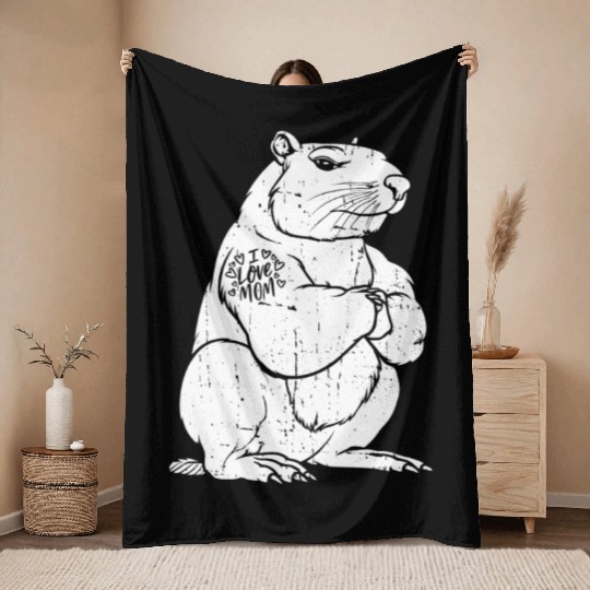 Capybara Biceps Tattoo I Love Mom Throw Blankets