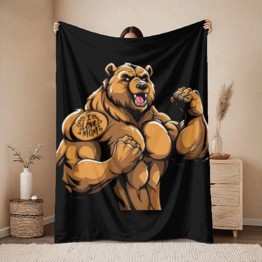 Brown Bear I Love Mom Throw Blankets