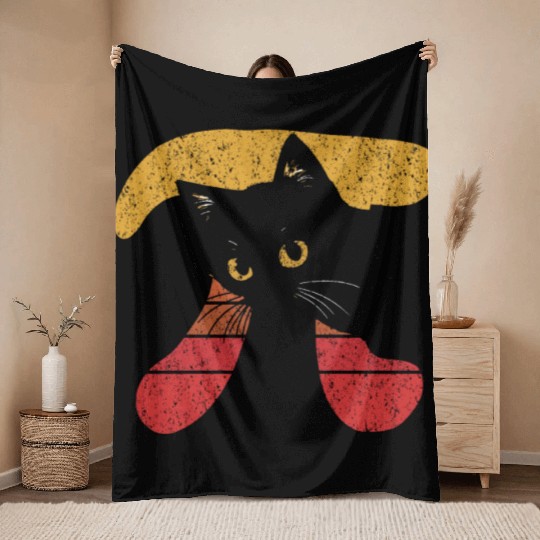 Funny Black Cat Pi Day Throw Blankets