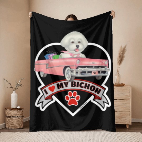 A cute I love my Bichon Frise Dog Throw Blankets