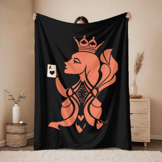 Queen Hearts Playing Card Design 2 Color Vector Throw Blankets