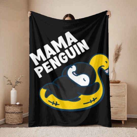 Penguin Mama Flightless Bird Lover Mother's Day Mo Throw Blankets