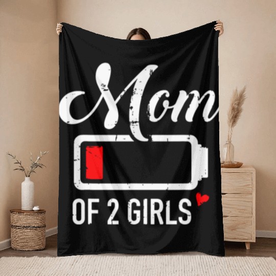 Mom Of 2 Girls Low Battery Throw Blankets
