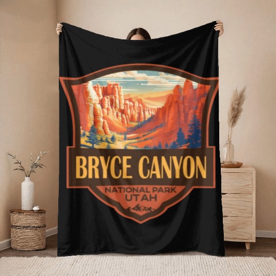 Bryce Canyon National Park Travel Retro Badge Throw Blankets