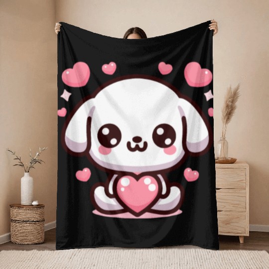 Cute Puppy Dog Heart Valentin Day Throw Blankets