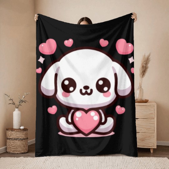 Cute Puppy Dog Heart Valentin Day Throw Blankets
