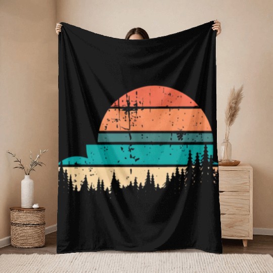 Retro Evergreen Sunset Stepped Circle Design Throw Blankets