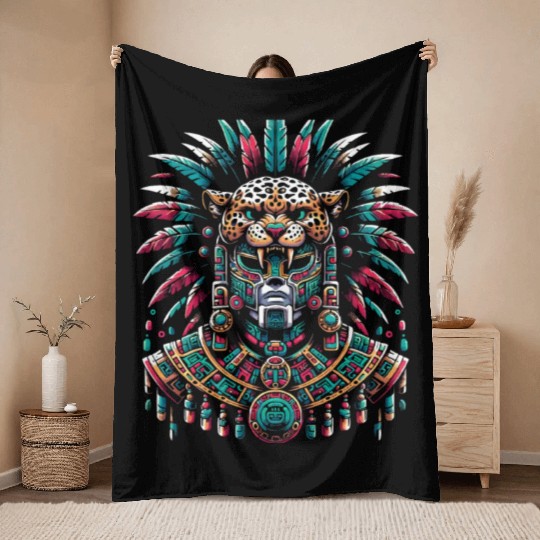 Aztec Jaguar Warrior Aztec Culture Indigenous Throw Blankets