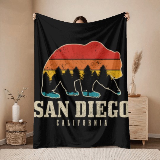 San Diego California Bear Souvenir Throw Blankets