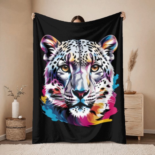 Snow leopard Throw Blankets