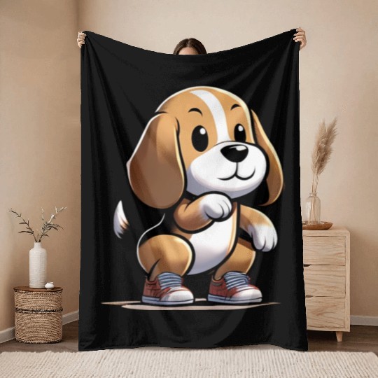 Squat Squad: Beagle's Fitness Journey Throw Blankets