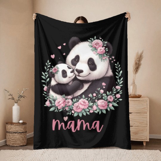 Panda Lover I Mama Panda And Cub Mother's Day Throw Blankets