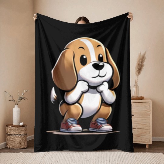 Squat Squad: Beagle's Fitness Journey Throw Blankets