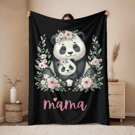 Panda Lover I Mama Panda And Cub Mother's Day Throw Blankets