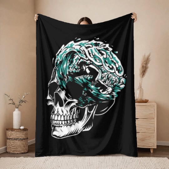 Surfing Surfer Skull Skull Nature Throw Blankets