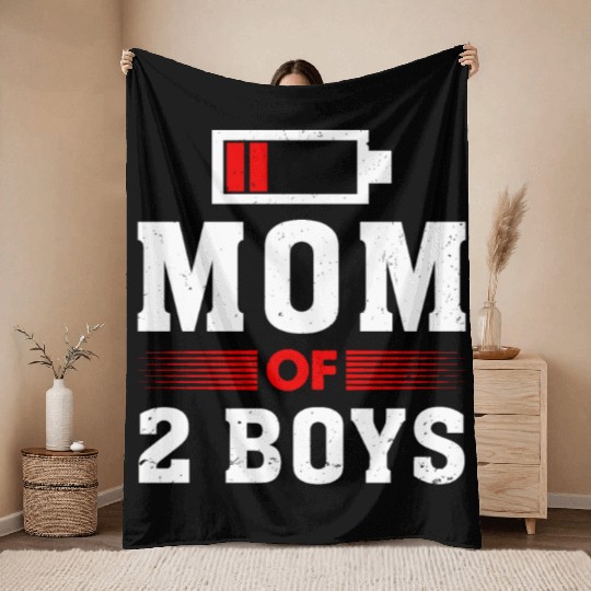 Mom of 2 Boys Mom and Son Matching Mom Throw Blankets